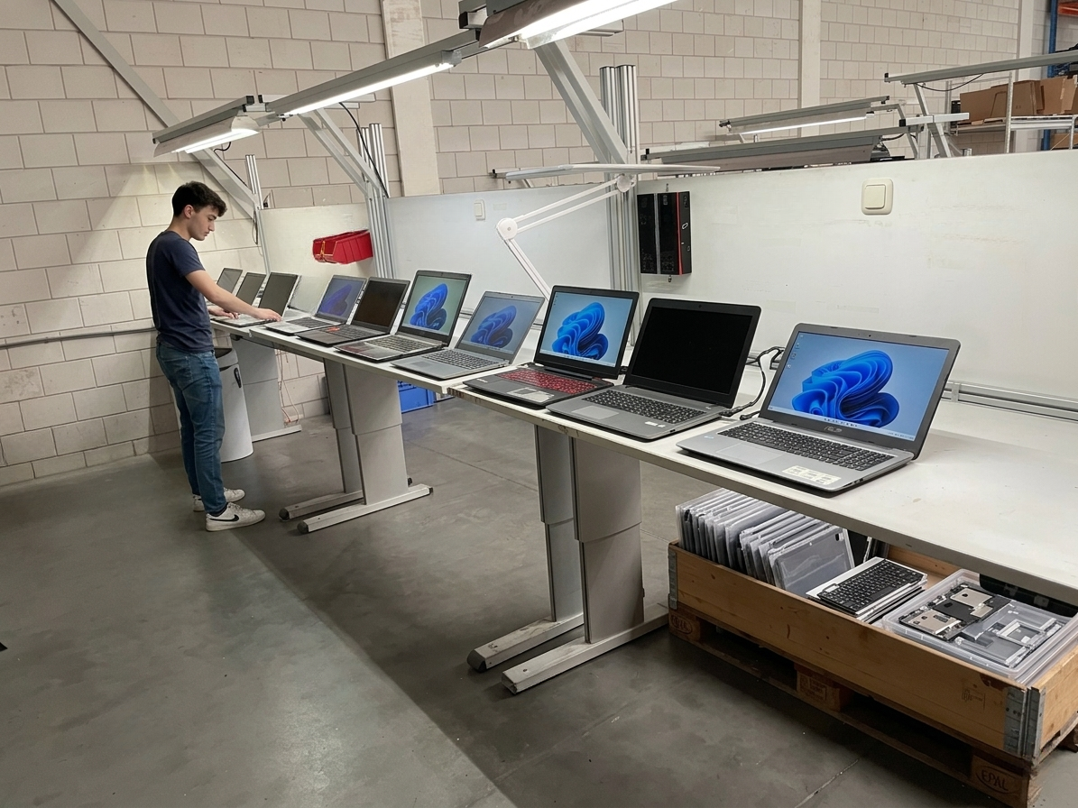 Laptops testen en refurbishen in de werkplaats